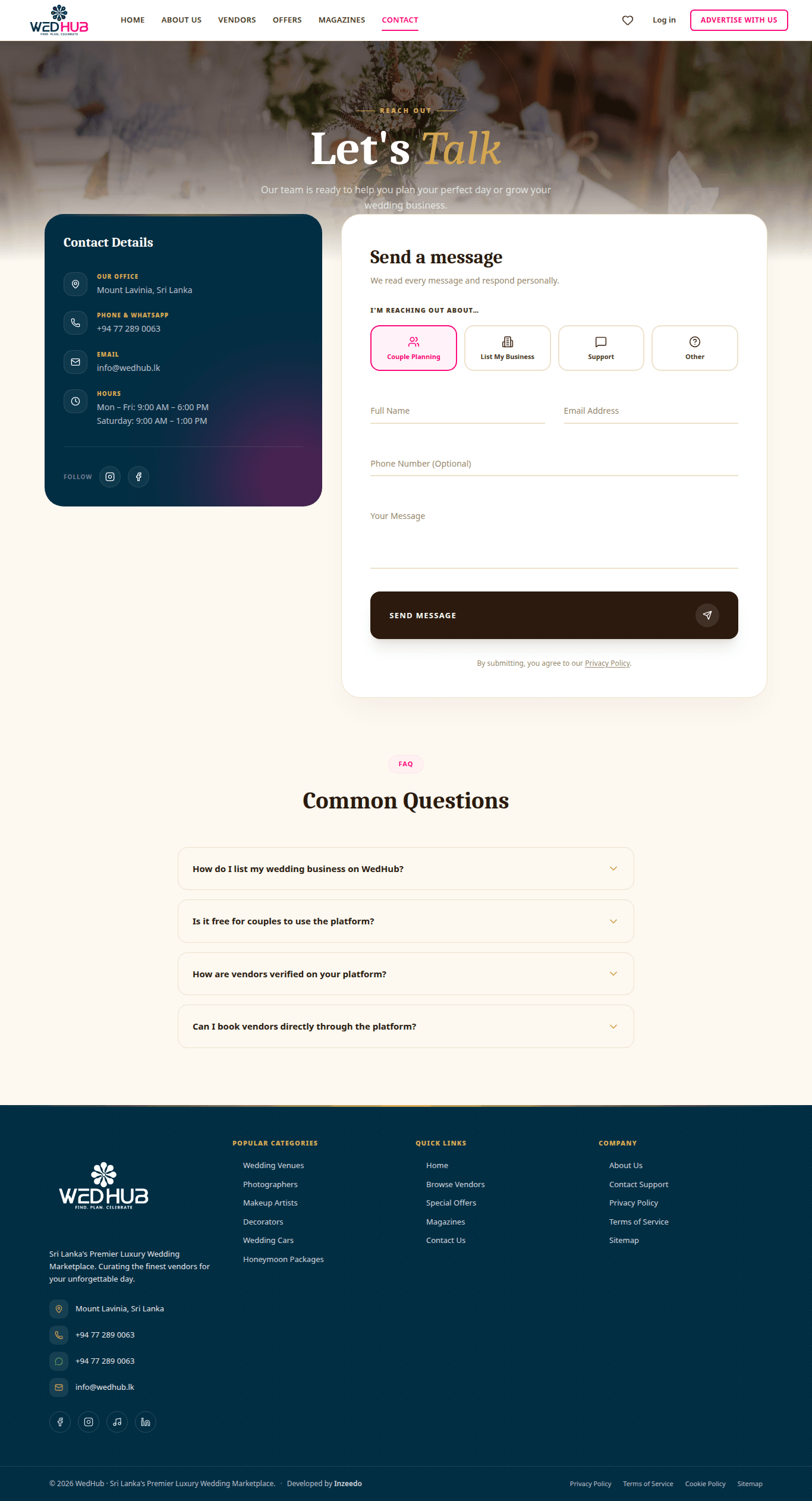 Wedhub Contact Section
